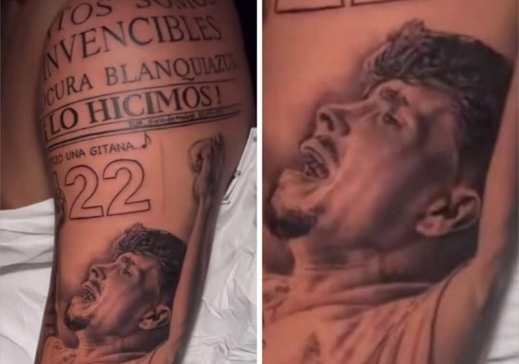 Kevin se hace un tatuaje sobre el histórico ascenso del Málaga en Tarragona